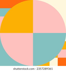 Simple geometric seamless pattern. Modern abstract background with circle, semi circle, square, rectangle stripe shapes in pastel colors.