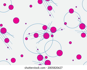 Simple geometric seamless pattern with pink circles on a light gray background. Vector drawing for the design of wallpaper, fabrics, packaging and other. 