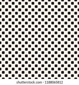 Simple geometric seamless pattern with small dots, rounded squares. Abstract black and white minimalist texture. Vector monochrome polka dot background. Repeating design for decor, prints, wallpapers
