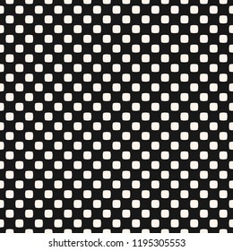 Simple geometric seamless pattern with small dots, rounded squares. Abstract black and white minimalist texture. Vector monochrome polka dot background. Dark repeat design for decor, wallpapers, cloth