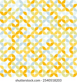 Simple geometric seamless round pattern design in warm orange, green, blue and yellow color vector 