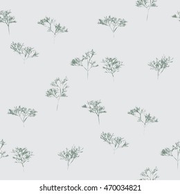 Simple geometric seamless vector illustration. Fluffy sprigs of grass on a light gray background