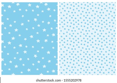 Simple Geometric Seamless Vector Pattern. Light Blue Stars Isolated on a Blue Sky. Blue Tiny Dots Vector Print. Dotted and Starry Repeatable Vector Design Ideal for Fabric, Textile, Wrapping Paper.