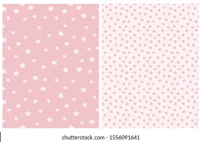 Simple Geometric Seamless Vector Pattern. Light Pink Stars Isolated on a Pink Sky. Pink Tiny Dots Vector Print. Dotted and Starry Repeatable Vector Design Ideal for Fabric, Textile, Wrapping Paper.