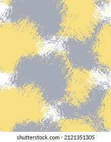 Simple Geometric Seamless Vector Pattern with Hand Drawn Illuminating Yellow and Ultimate Gray Stains Isolated on a White Backgroud. Funny Abstract Irregular Dotted Print ideal for Fabric, Textile.