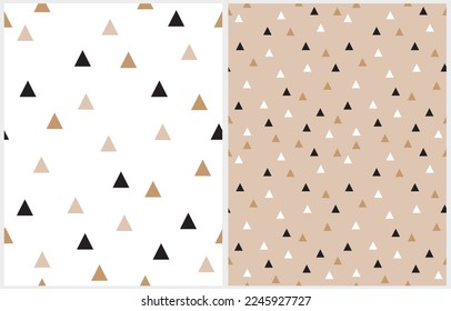Simple Geometric Seamless Vector Pattern. White, Black and Brown Triangles Isoletad on a Beige Background. Repeatable Abstract Print with Black and Brown Tiny Triangless ideal for Fabric, Textile.