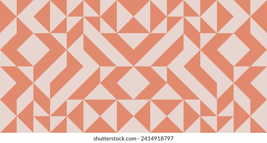 Simple Geometric Seamless Vector Pattern with Apricot Brown Triangles and Stripes isolated on a Light Peach Background. Abstract Endless Print ideal for Textile, Fabric. RGB. Modern Repeatable Design.