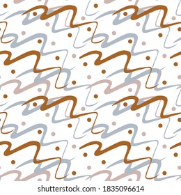 
Simple geometric seamless vector patterns. White and pastel blue doodle and dots pattern. Hand-drawn elements, on a light background. An unusual freehand repeatable design is perfect for fabric.
