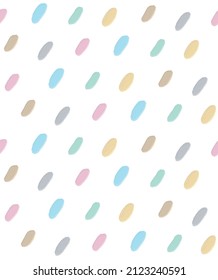 Simple Geometric Seamless Vector Patterns with Blue, Pink, Yellow and Gray Hand Drawn Spots Isolated on a White Backgroud. Funny Abstract Irregular Print ideal for Fabric, Textile, Wrapping Paper.