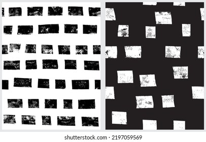 Simple Geometric Seamless Vector Patterns with Hand Drawn Irregular Stripes on a White and Black Background. Freehand Striped Print Ideal for Fabric, Textile, Wrapping Paper. Design with Squares.