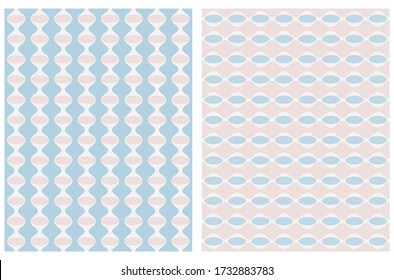 Simple Geometric Seamless Vector Prints Ideal for Fabric, Textile, Wrapping Paper. Abstract Waces and Dots Isolated on a Light Blue and Beige Background. Delicate Pastel Color Print.