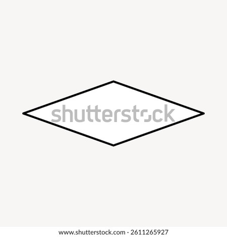 Simple geometric shape, a black-outlined diamond on a white background. The diamond shape is symmetrical and centered. Minimalist diamond design. Vector illustration.