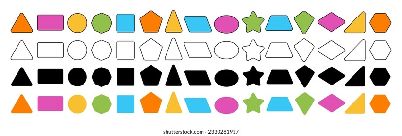 Simple geometric shape collection, colorful set of basic 2d shapes - Vector