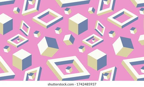 Simple geometric shape. Isometric illustration. Gradient. Creative colors. Logotype. Minimalistic digital art. 90s memphis style. Graphic design. Wallpaper for desktop. Vector EPS 10. 
