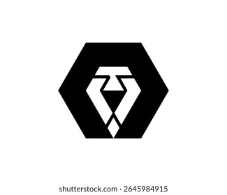 Simple Geometric Shape Lion Head Logo Inside Hexagon