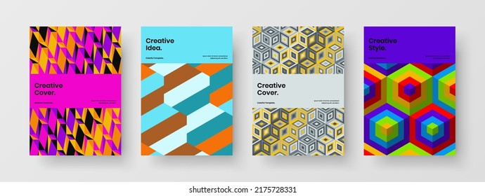 Simple geometric shapes annual report concept composition. Unique catalog cover vector design illustration set.