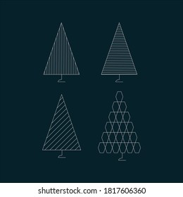 Formas geométricas simples de árboles de Navidad en un fondo azul. Formas minimalistas
