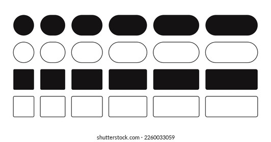 Simple geometric shapes. Circle quadratic forms, rectangle round angle, minimal memphis geometry frames. Vector set