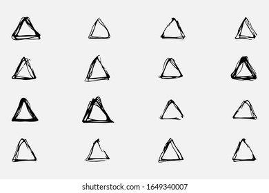 Einfache geometrische Formen, handgezeichnet in Bleistift. Unterschiedliche Formen. Dreiecke mit schwarz-weißer Skizze. Vektorillustration prangt Illustration.