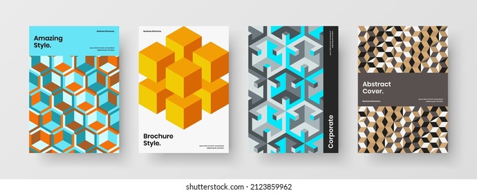 Simple geometric shapes journal cover template bundle. Colorful presentation A4 design vector illustration composition.