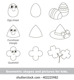 Simple geometric shapes for kids illustrated by relevant pictures.
