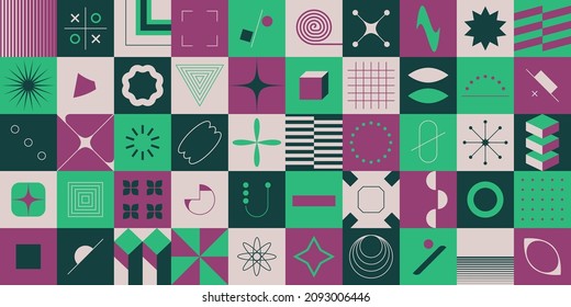 Simple geometric shapes. Minimalistic elements brutalism style, abstract block forms. Vector set
