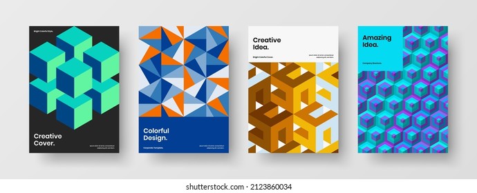Simple geometric shapes presentation concept bundle. Original banner A4 design vector illustration set.