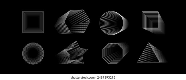 Simple geometric shapes set icons. 3D Shapes icons. Flat style. Vector icons.