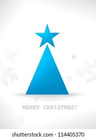 Las formas geométricas simples estrella y triángulo forman un árbol de Navidad moderno y estilizado con una superficie lisa y ligeramente texturada y un patrón estelar discreto en el fondo.
