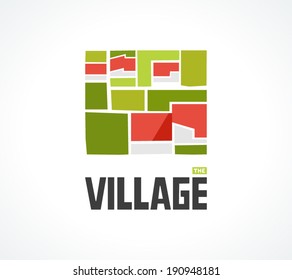 Simple geometric sign for cottage settlement. Real estate concept. Vector graphics. Logo template.