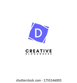 Simple geometric square D logotype in flat blue color design concept