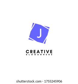 Simple geometric square J logotype in flat blue color design concept