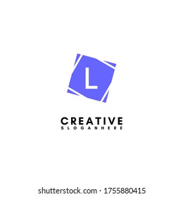 Simple geometric square L logotype in flat blue color design concept