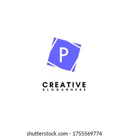Logotipo P cuadrado simple en concepto de diseño de color azul plano