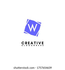 Logotipo simple geométrico cuadrado W en concepto de diseño de color azul plano
