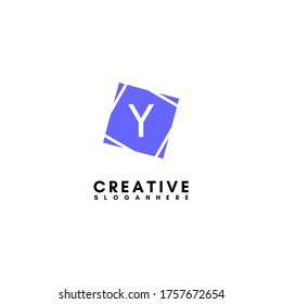 Simple geometric square Y logotype in flat blue color design concept