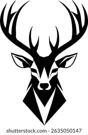 Simple geometric stag head, Black and white silhouette