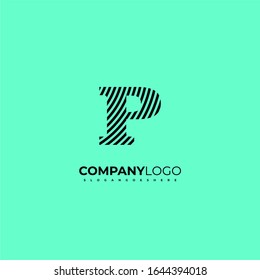 simple geometric striped P logo letter design concept