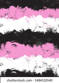 Simple Geometric Striped Vector Pattern. White, Pink and Black Brush Stripes. Grunge Print with Painted Horizontal Lines ideal for Fabric, Textile, Layout.