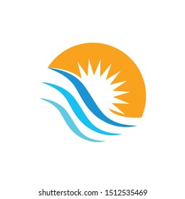 simple geometric sun waves colorful design logo vector