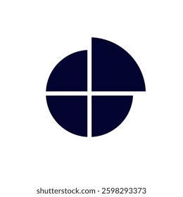 Simple geometric symbol featuring four equal parts in a circle, creating a modern, balanced look.