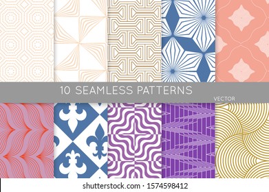 Simple geometric texture. Collection of seamless geometric minimalistic patterns. Backgrounds and wallpapers. Textile ornament. Properly grouped and layered drag and drop to the swatch pallet.