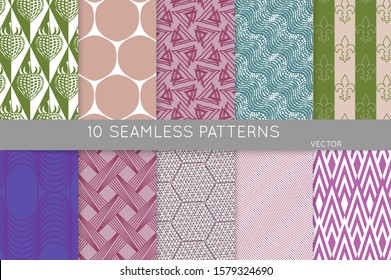 Simple geometric texture. Collection of seamless geometric minimalistic patterns. Backgrounds and wallpapers. Textile ornament. Properly grouped and layered drag and drop to the swatch pallet.