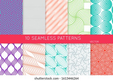 Sencilla textura geométrica. Colección de patrones minimalistas geométricos sin fisuras. Fondos y tapices. Rama textil. Arrastrar y colocar correctamente agrupados y en capas hasta el pallet de muestra.