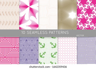 Simple geometric texture. Collection of seamless geometric minimalistic patterns. Backgrounds and wallpapers. Textile ornament. Properly grouped and layered drag and drop to the swatch pallet.