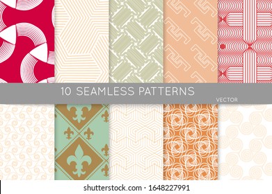 Simple geometric texture. Collection of seamless geometric minimalistic patterns. Backgrounds and wallpapers. Textile ornament. Properly grouped and layered drag and drop to the swatch pallet.