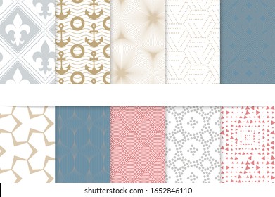 Simple geometric texture. Collection of seamless geometric minimalistic patterns. Backgrounds and wallpapers. Textile ornament. Properly grouped and layered drag and drop to the swatch pallet.