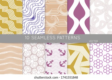 Sencilla textura geométrica. Colección de patrones minimalistas geométricos sin fisuras. Fondos y tapices. Ornamento textil. Arrastrar y soltar correctamente agrupados y estratificados al pallet de muestra.