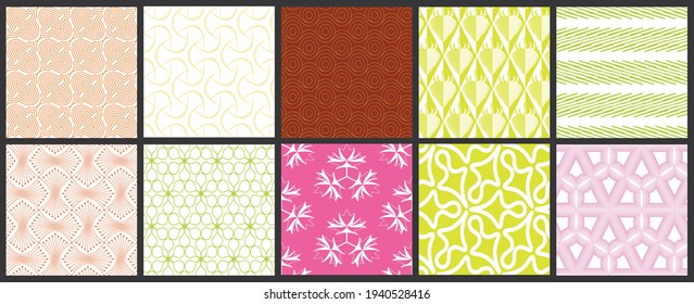 Einfache geometrische Struktur. Sammlung nahtloser geometrischer minimalistischer Muster. Hintergründe und Bildschirmhintergründe. Textilverzierungen. Richtig gruppiert und geschichtet ziehen und fallen auf die Uhrpalette.