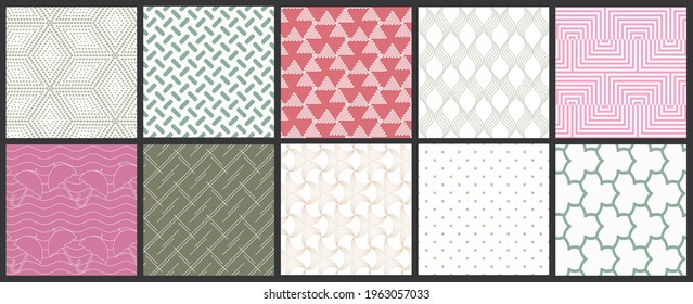 Simple geometric texture. Collection of seamless geometric minimalistic patterns. Backgrounds and wallpapers. Textile ornament. Properly grouped and layered drag and drop to the swatch pallet.
